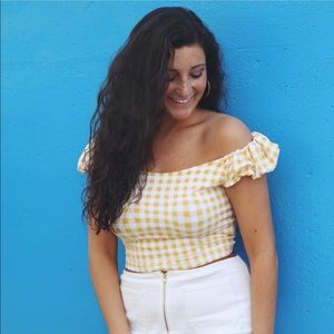 Yellow Off-the-shoulder Gingham Top